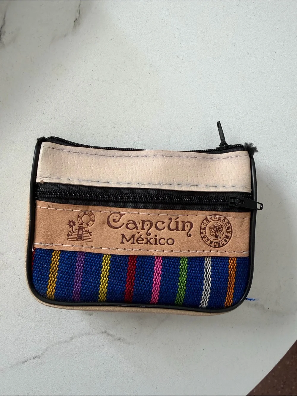 Cancún México Small Travel Coin Purse Wallet - Blue Multi